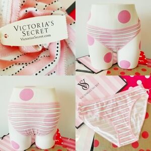Victoria's Secret Vintage Pink Stripe Logo Waistband Bikini Panty NWT Cotton